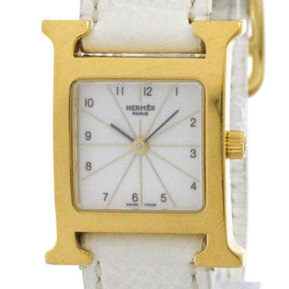 Hermes H Watch Gold Plated Leather Quartz