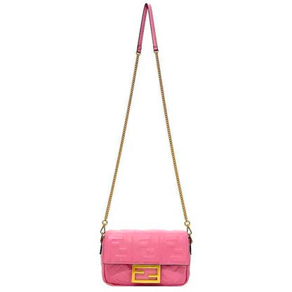Fendi Baguette Small Pink Gold 8Bs017 Leather Gp Fendi Shoulder Bag Ff Embossed