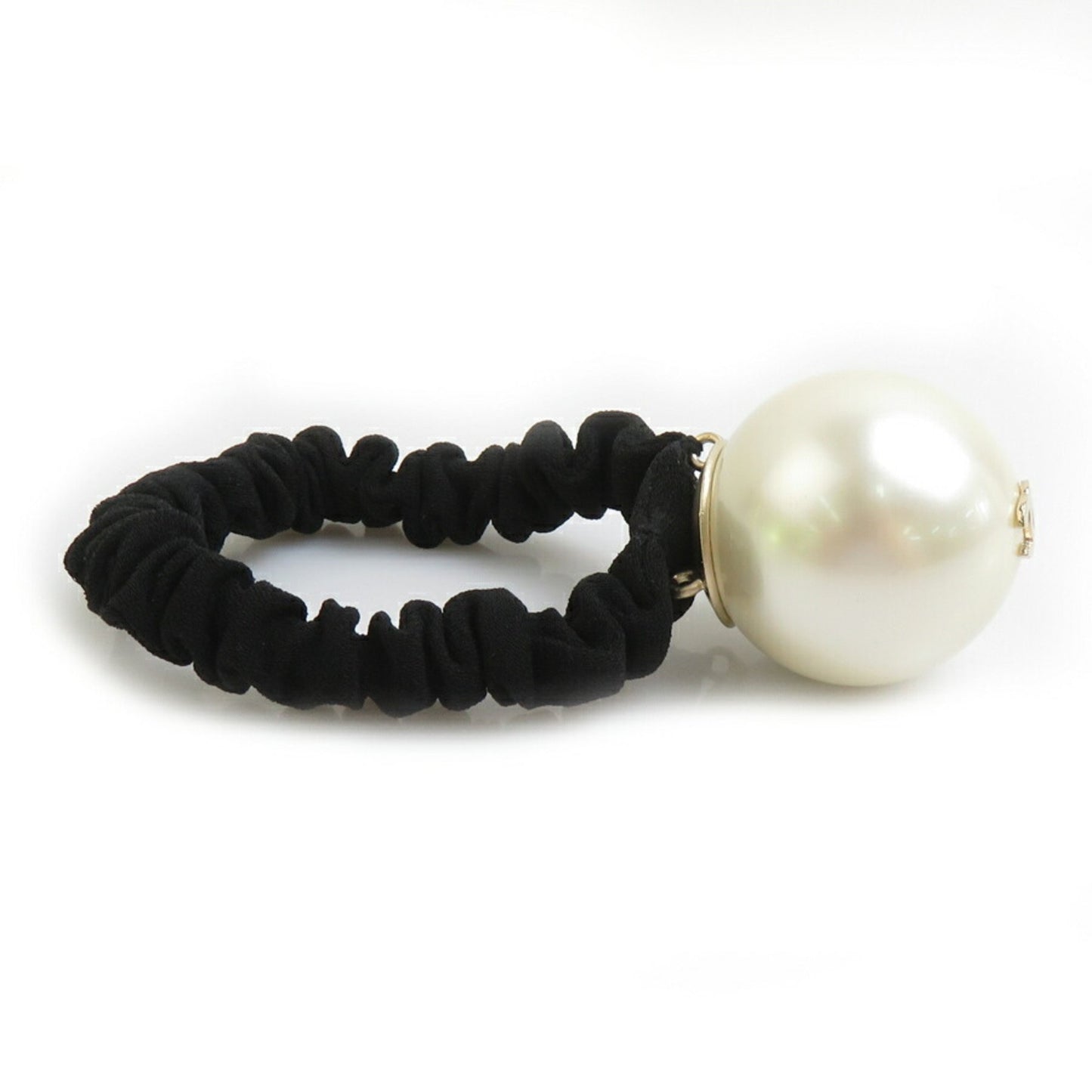 Chanel Hair Tie Coco Mark Faux Pearl Accessory Off-White Black Gold