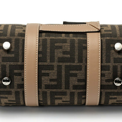 Fendi Zucca Small Boston Bag Shoulder 7Va570 Canvas Leather Brown Greige K-158807