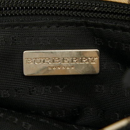 Burberry Nova Check Handbag Tote Bag Beige Black Leather