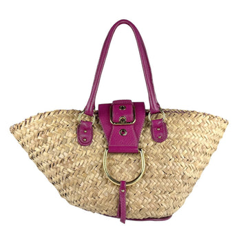 Dolce & Gabbana Shoulder Bag Straw Leather Natural Purple Gold