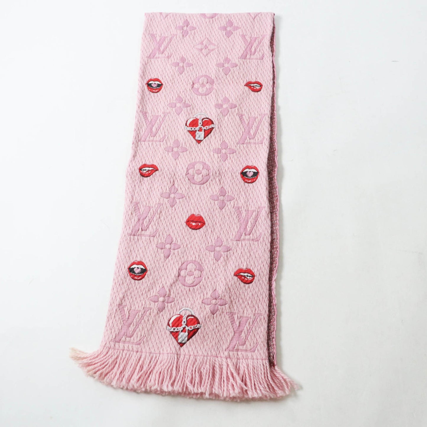 Louis Vuitton M76178 Echarpe Logomania Ala Folie Wool And Silk Rose Ballerine Lucky Monogram Scarf