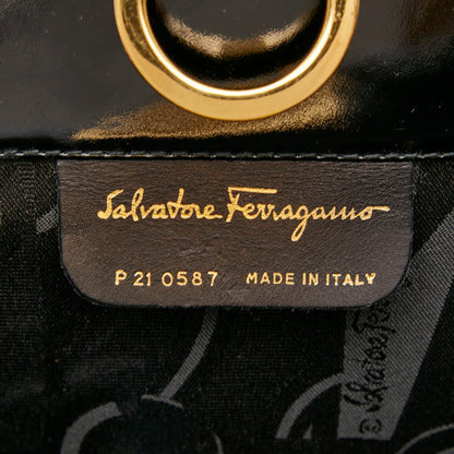 Salvatore Ferragamo Gancini Chain Shoulder Bag In Black Patent Leather