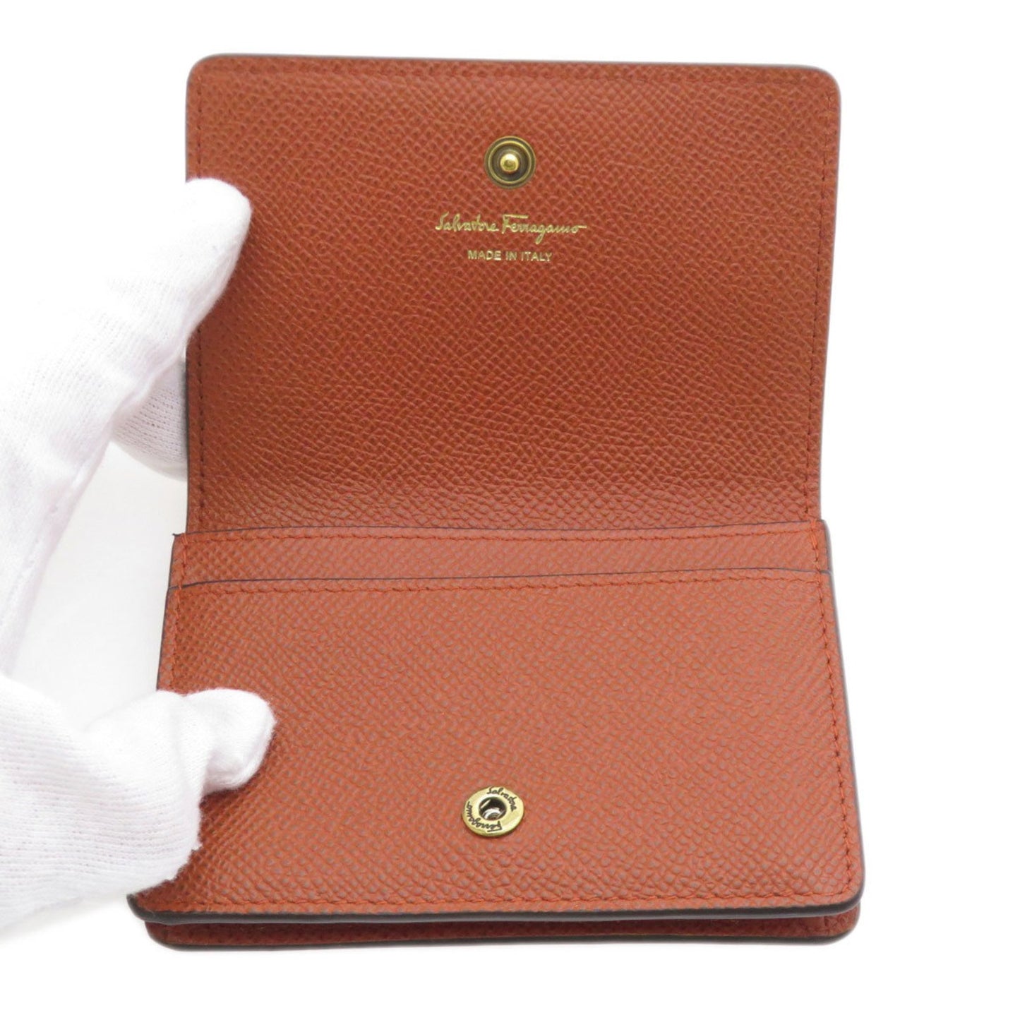 Salvatore Ferragamo Gancini Business Card Holder/Card Case In Calf Leather