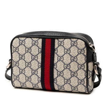Gucci Gg Supreme Ophidia Shoulder Bag 517350 Navy Beige Leather