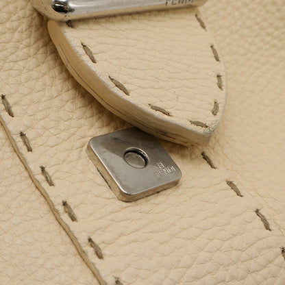 Fendi Selleria Shoulder Bag Tote Leather Cream Beige 8Br487