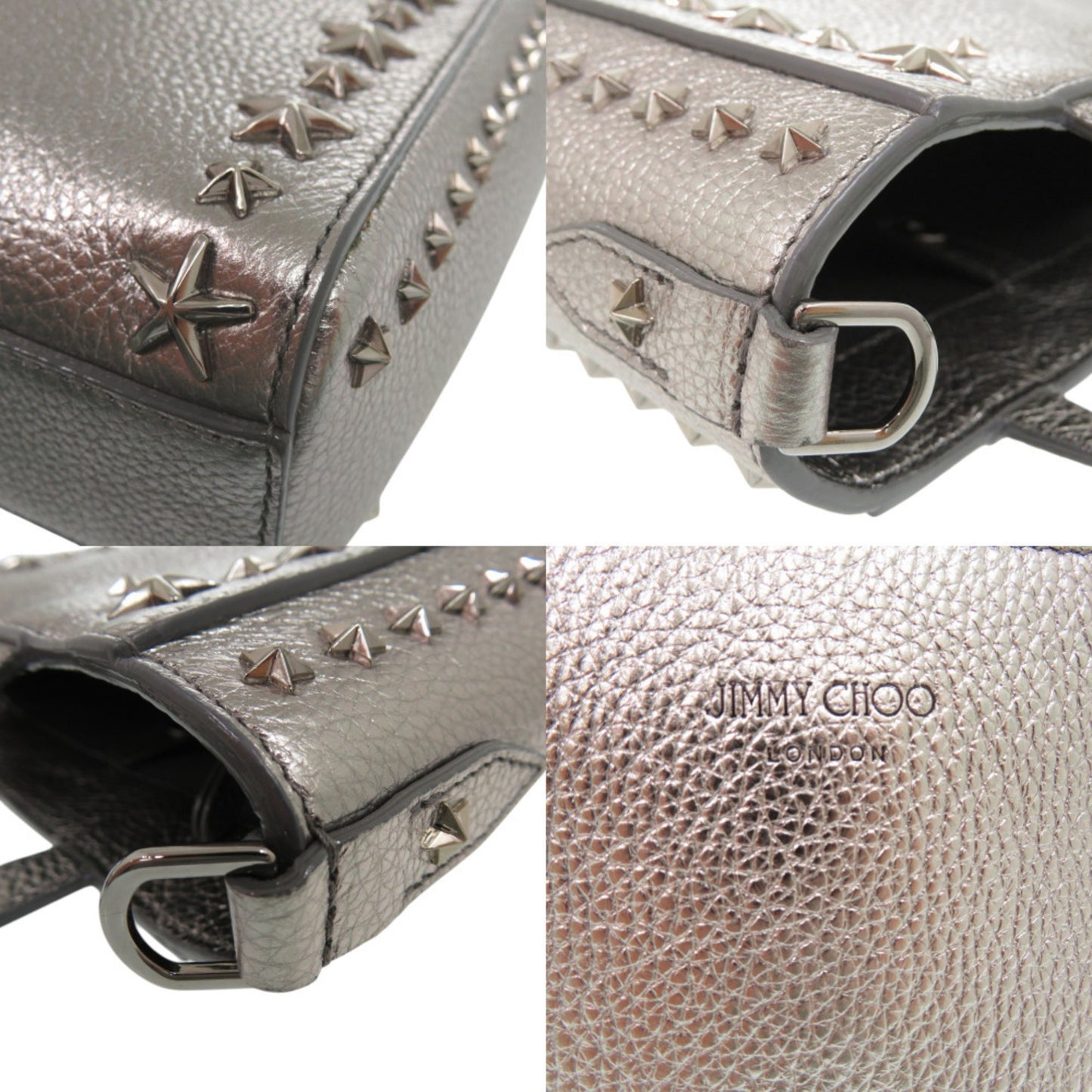 Jimmy Choo 2-Way Mini Pegasi Star Stud Handbag In Silver Leather