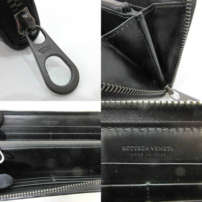 Bottega Veneta Wallet Long Round Zipper Black Intrecciato