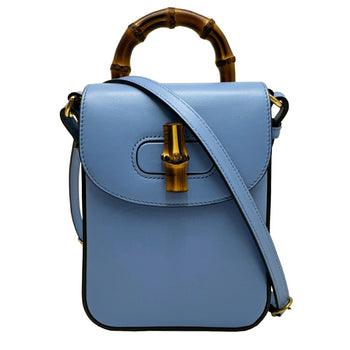 Gucci Bamboo 702106 Mini 3Way Shoulder Bag Handbag Backpack Leather Light Blue