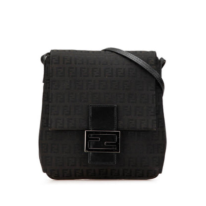 Fendi Zucchino Shoulder Bag 8Bt075 Black Canvas Leather