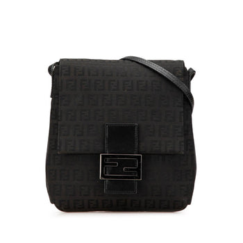 Fendi Zucchino Shoulder Bag 8Bt075 Black Canvas Leather