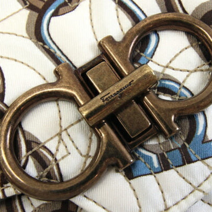 Salvatore Ferragamo Shoulder Bag 21H455 Off-White And Dark Brown Fabric Leather Chain With Gancini