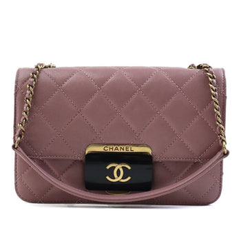 Chanel Shoulder Bag Matelasse Leather Dark Pink Gold
