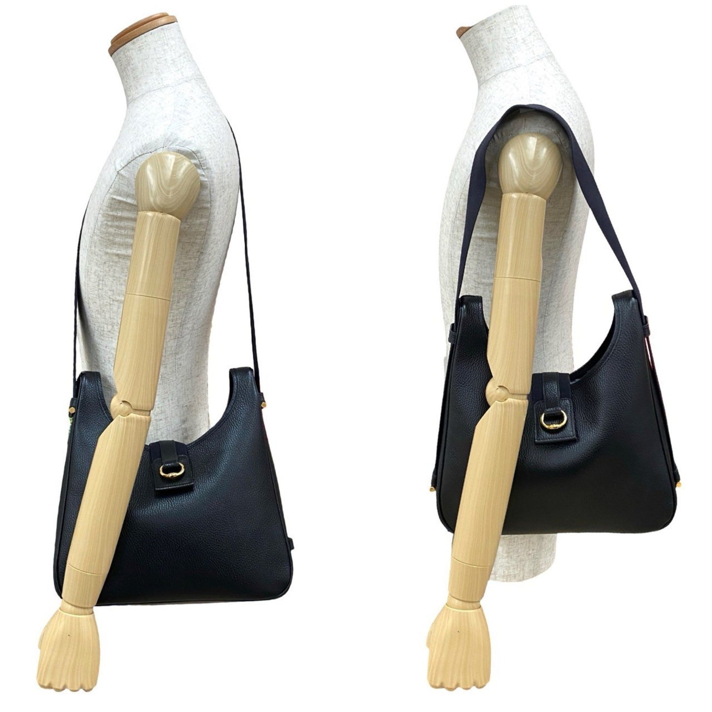 Hermes Saco Leather Canvas Shoulder Bag