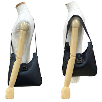 Hermes Saco Leather Canvas Shoulder Bag