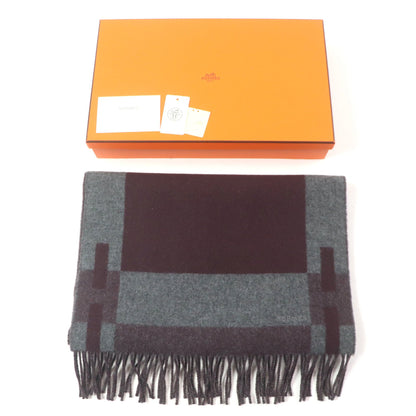 Hermes H Passant 100% Cashmere Scarf With Embroidered Logo And Fringe