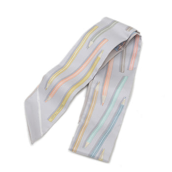 Hermes Herms Twilly Scarf/Muffler: Get Your Colored Pencils Out! Silk Gris Perle Jaune Pearl Green