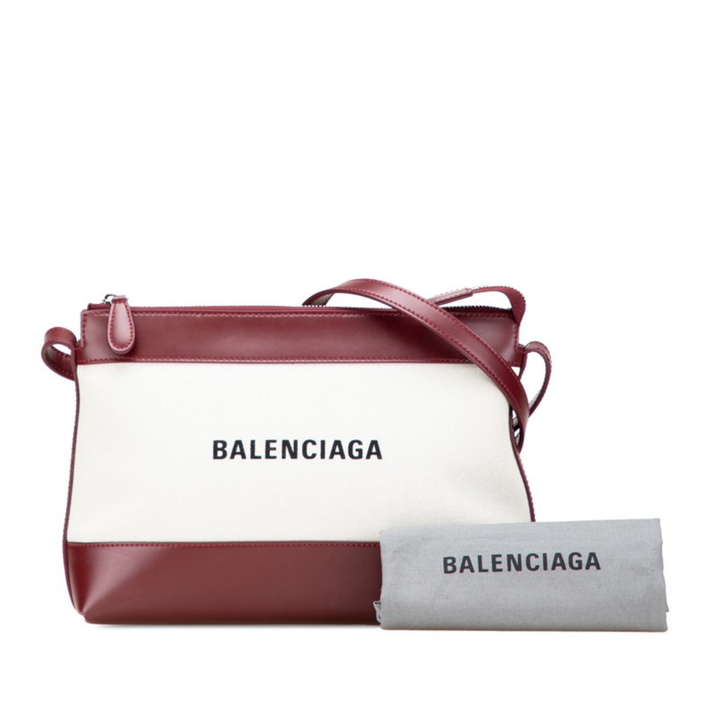 Balenciaga Logo Shoulder Bag 639497 Wine Red White Canvas Leather