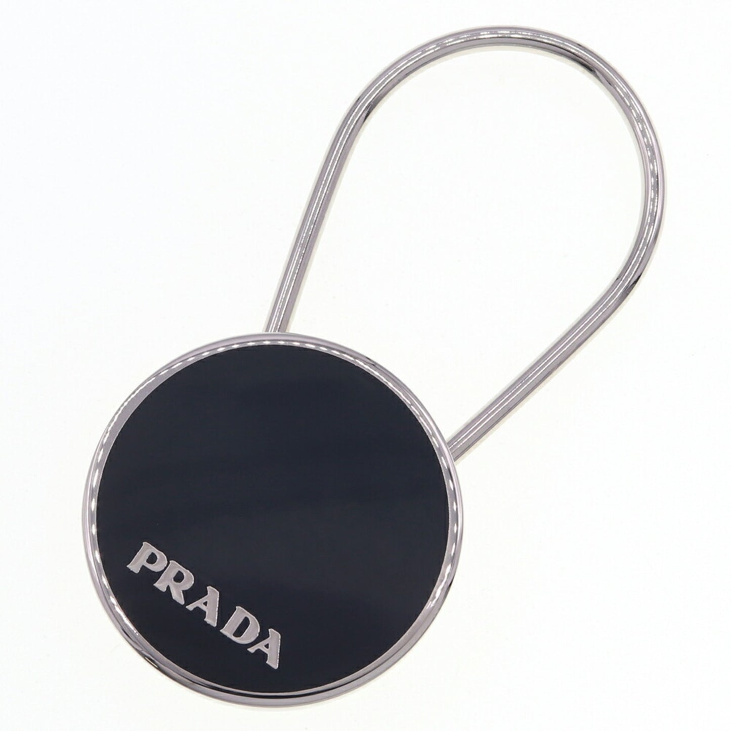 Prada Key Ring M714 Black Metal Holder Bag Charm Round