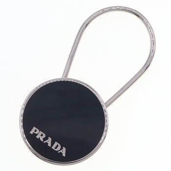 Prada Key Ring M714 Black Metal Holder Bag Charm Round