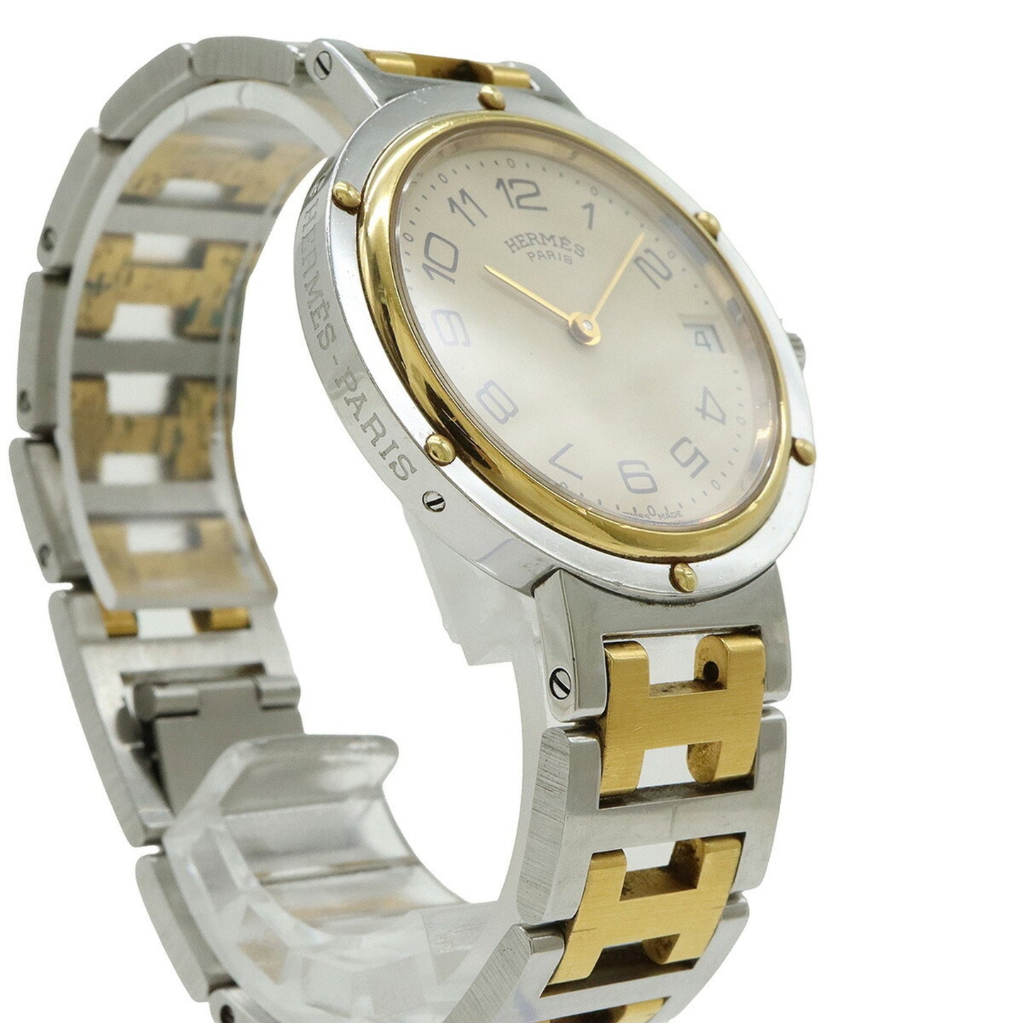 Hermes Clipper Ivory Dial Stainless Steel Gp Two-Tone