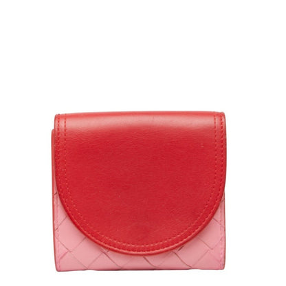 Bottega Veneta Intrecciato Bi-Fold Wallet 577841 Red Pink Leather