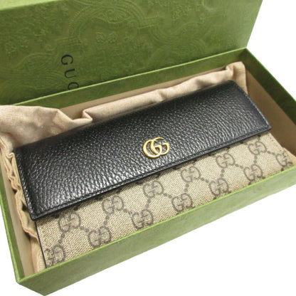Unused Gucci Gg Marmont Supreme Leather Long Wallet In Beige