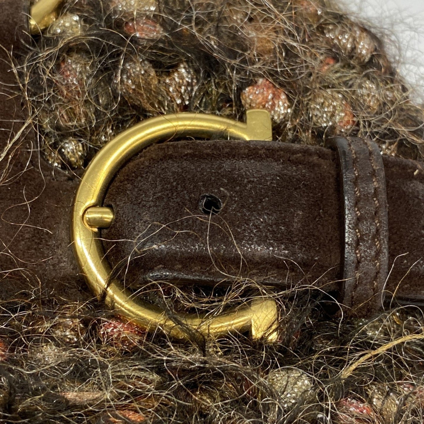 Salvatore Ferragamo Gancini Mohair Brown Handbag