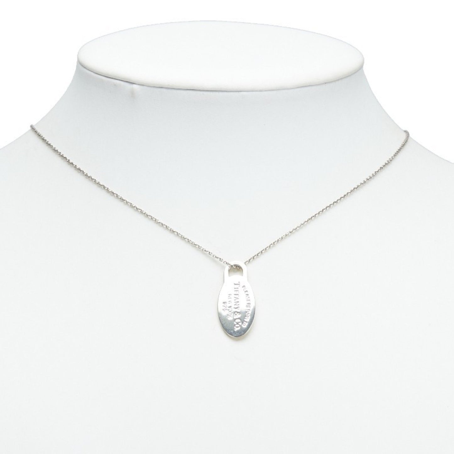Tiffany & Co. Please Return To Plate Chain Pendant Necklace In 925 Sterling Silver.