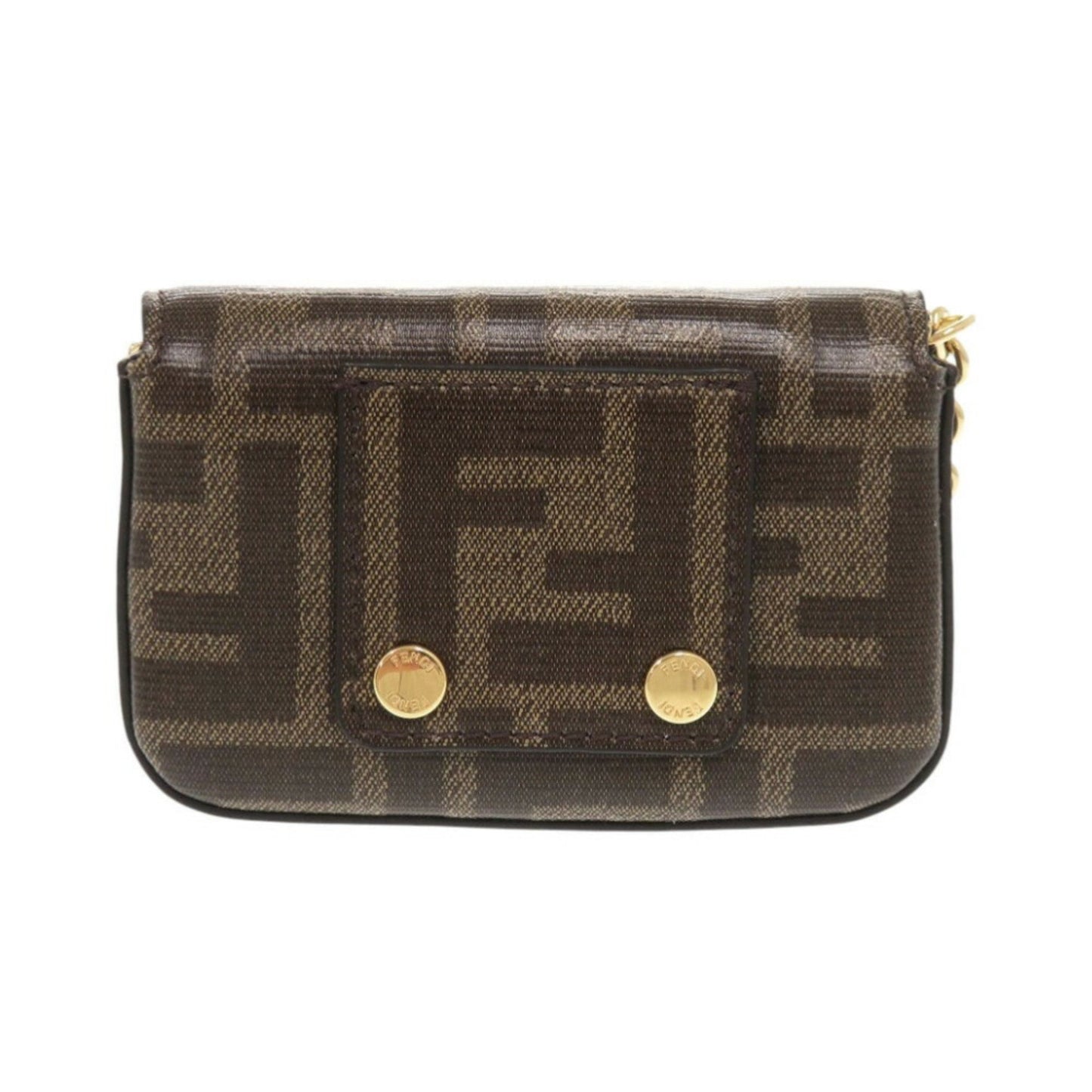 Like New Fendi Nano Baguette Charm 7Ar798 Pvc Brown Chain Shoulder Bag Pouch 0069Fendi