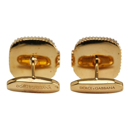 Dolce & Gabbana Crown Leopard Motif Square Cufflinks In Gold
