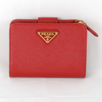 Prada Saffiano Iml018 Bi-Fold Wallet Leather Red