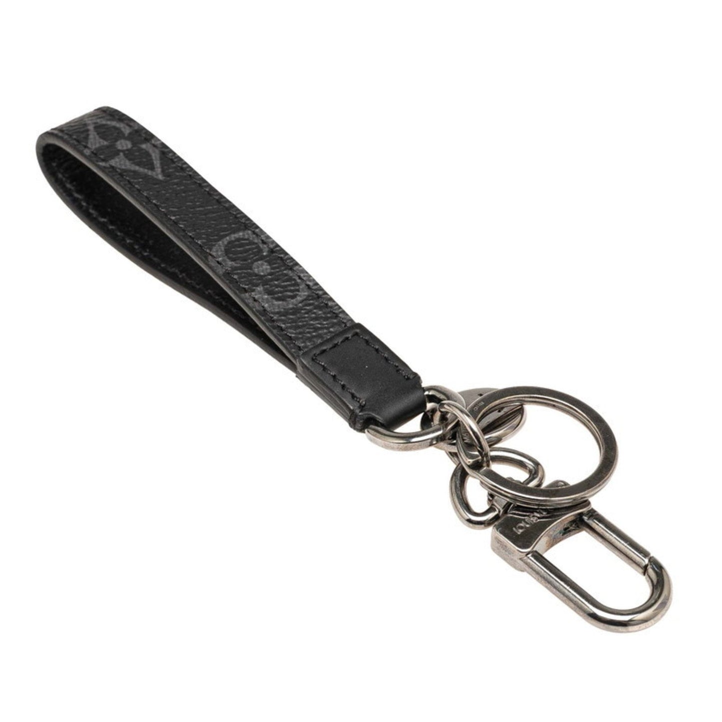 Louis Vuitton Monogram Eclipse Porte-Cls Dragonne Keychain Key Ring M61950 Black Leather