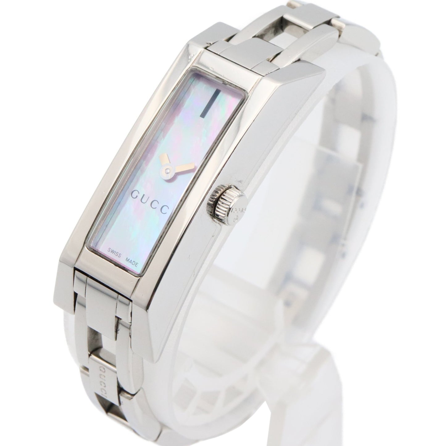 Gucci Women'S Stainless Steel Watch With Pink Shell Finish