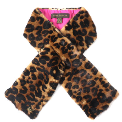 Louis Vuitton 412005 Mink Fur Shawl Scarf With Lv Logo Hardware And Leopard Print
