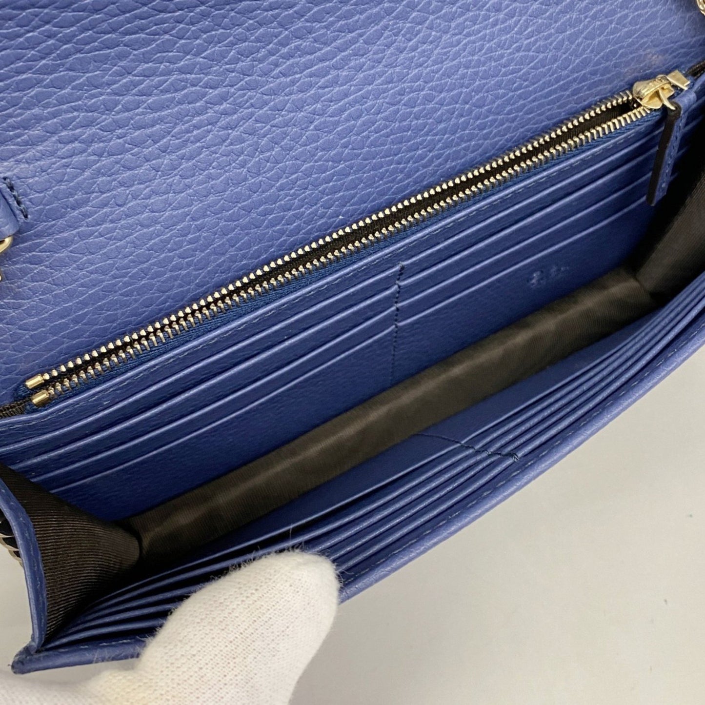 Gucci Interlocking G Shoulder Wallet 510314 Leather Blue Champagne