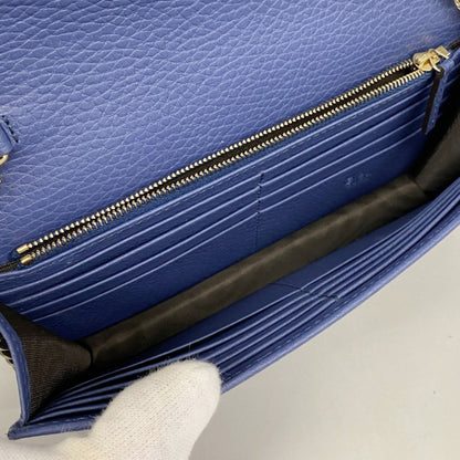 Gucci Interlocking G Shoulder Wallet 510314 Leather Blue Champagne