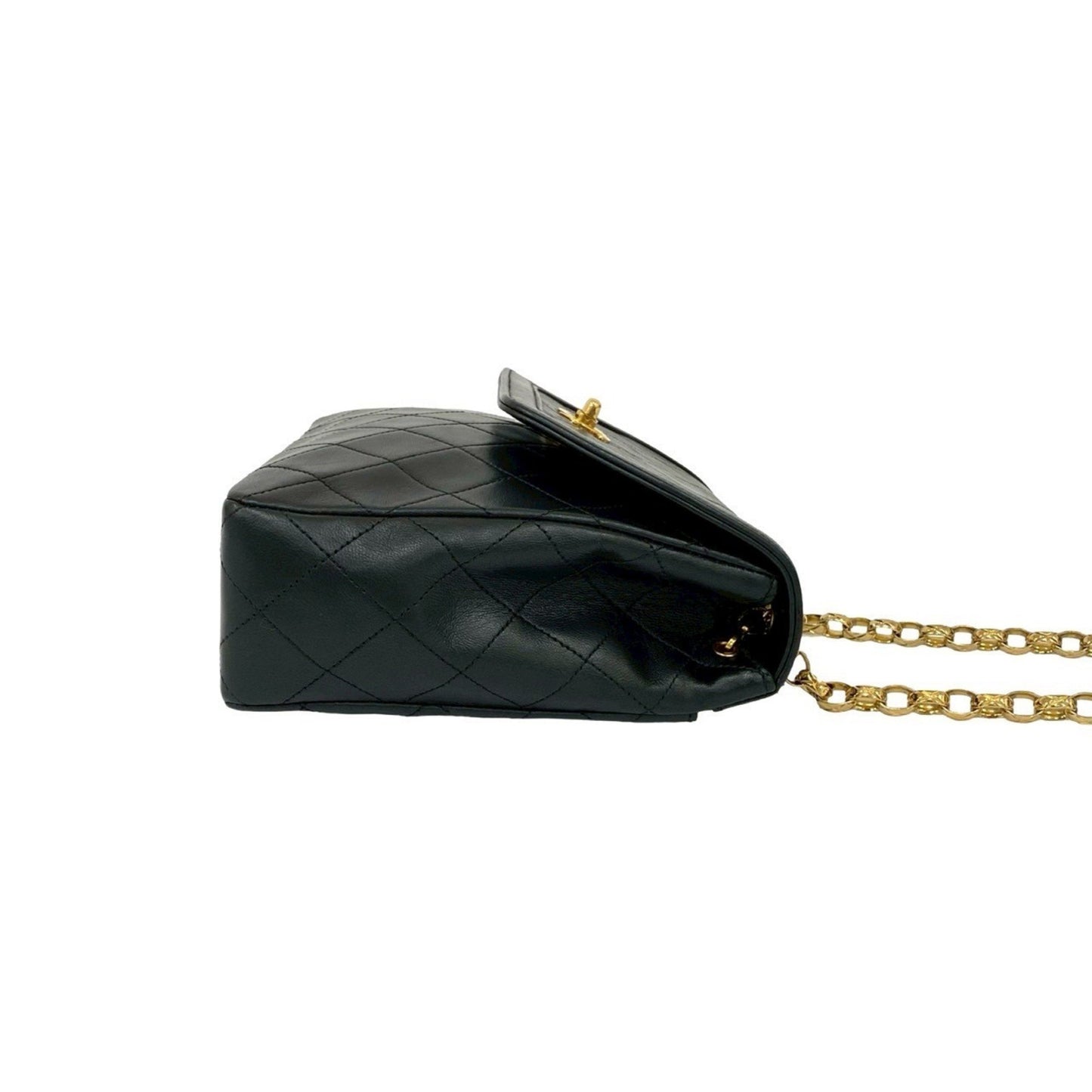 Seal No. 0 Chanel Matelasse Coco Lambskin Leather Chain Shoulder Bag Pochette Black 27516