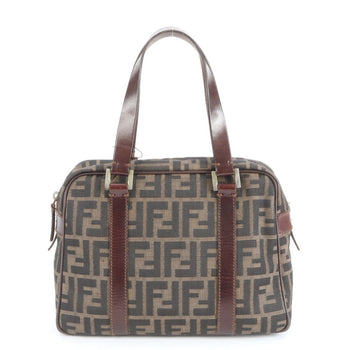 Fendi Ff Zucca Mini Boston Leather Handbag Tote Bag Brown