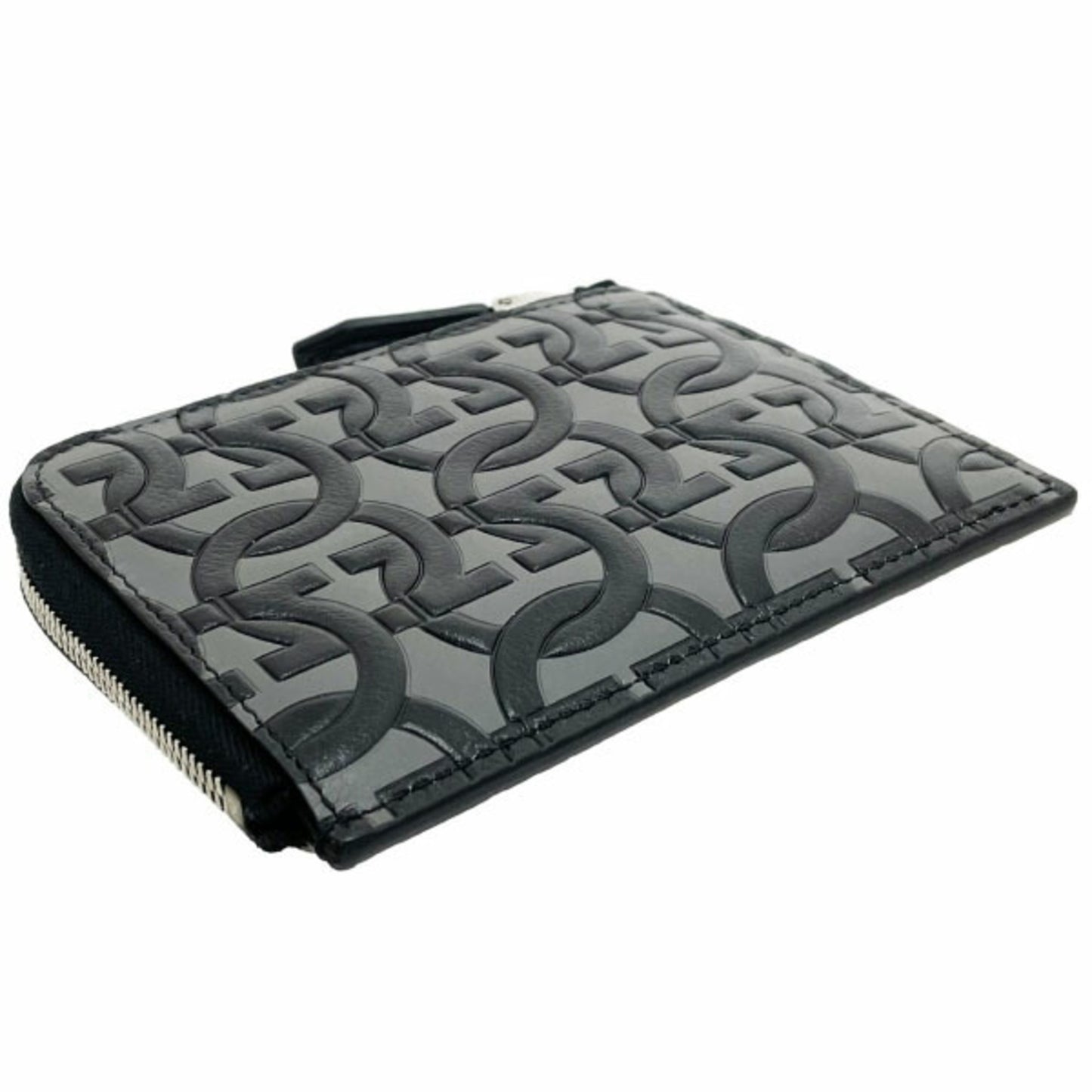Salvatore Ferragamo Gancini L-Shaped Compact Wallet Leather Gray Black 66 1081 Card Holder Coin