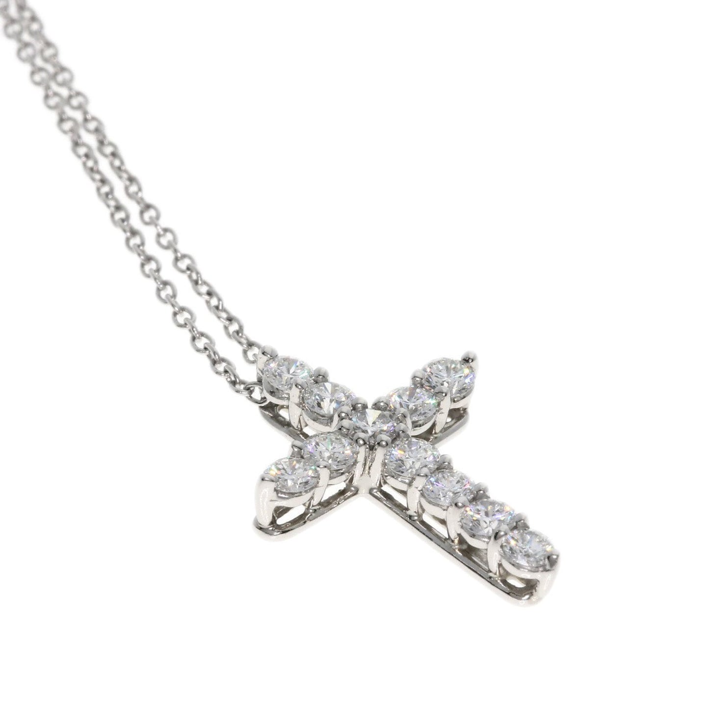 Tiffany Small Cross Diamond Necklace In Platinum Pt950