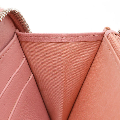 Chanel V-Stitched Coco Mark Round Long Wallet Quilted Lambskin Leather Pink A82258