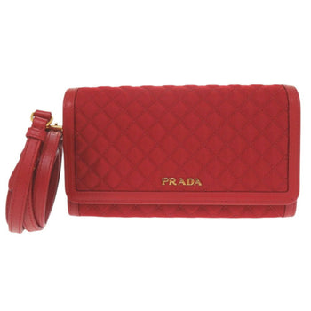 Like New Prada 1M1437 Nylon And Leather Red Shoulder Wallet