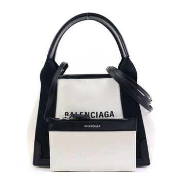 Balenciaga Handbag Navy Cabas Xs Canvas Leather Black X Ivory