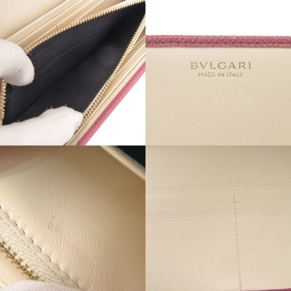 Like New Bvlgari Logo Clip Leather Pink Long Wallet 1274