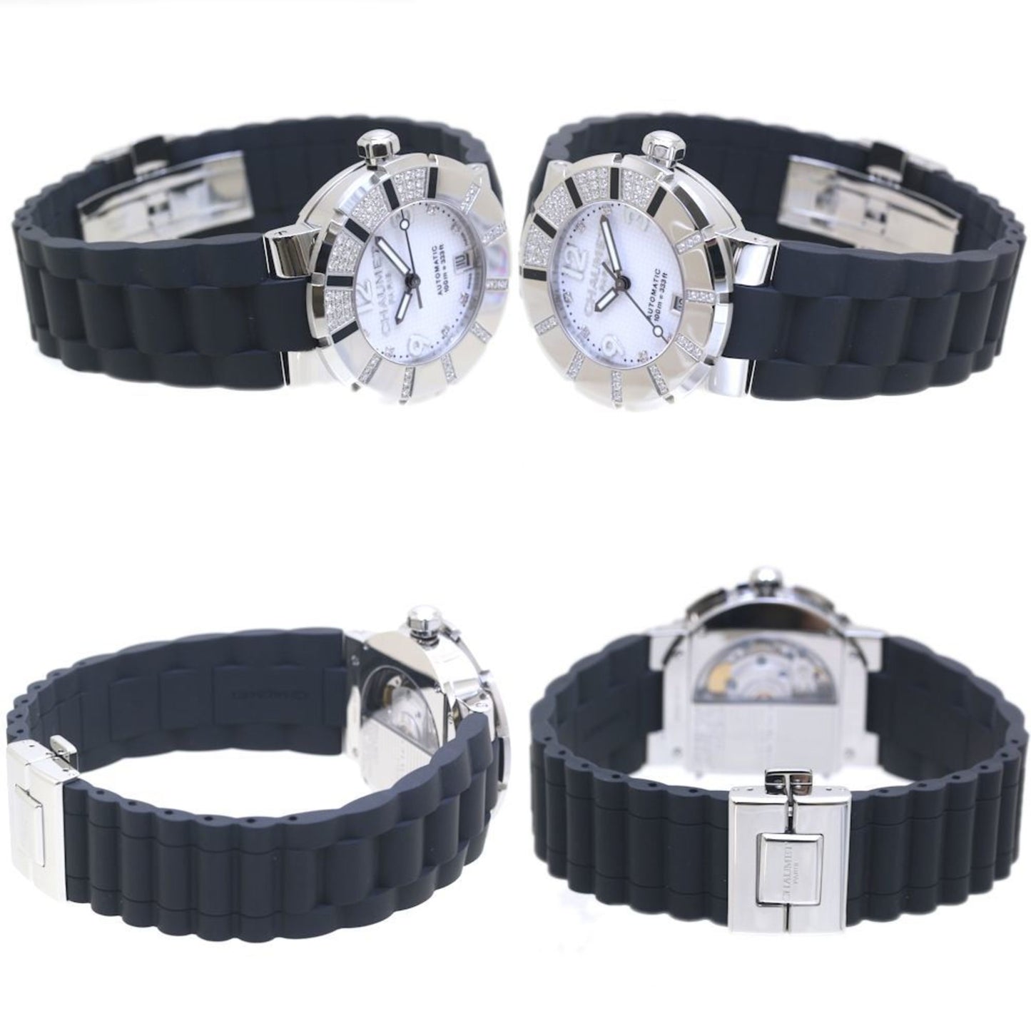 Chaumet Class One Sm W17288-38E Men'S Stainless Steel And Rubber Watch With 8 Diamond Indices Bezel