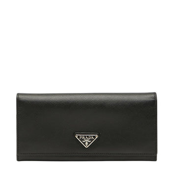 Prada Triangle Logo Plate Long Wallet Black Leather