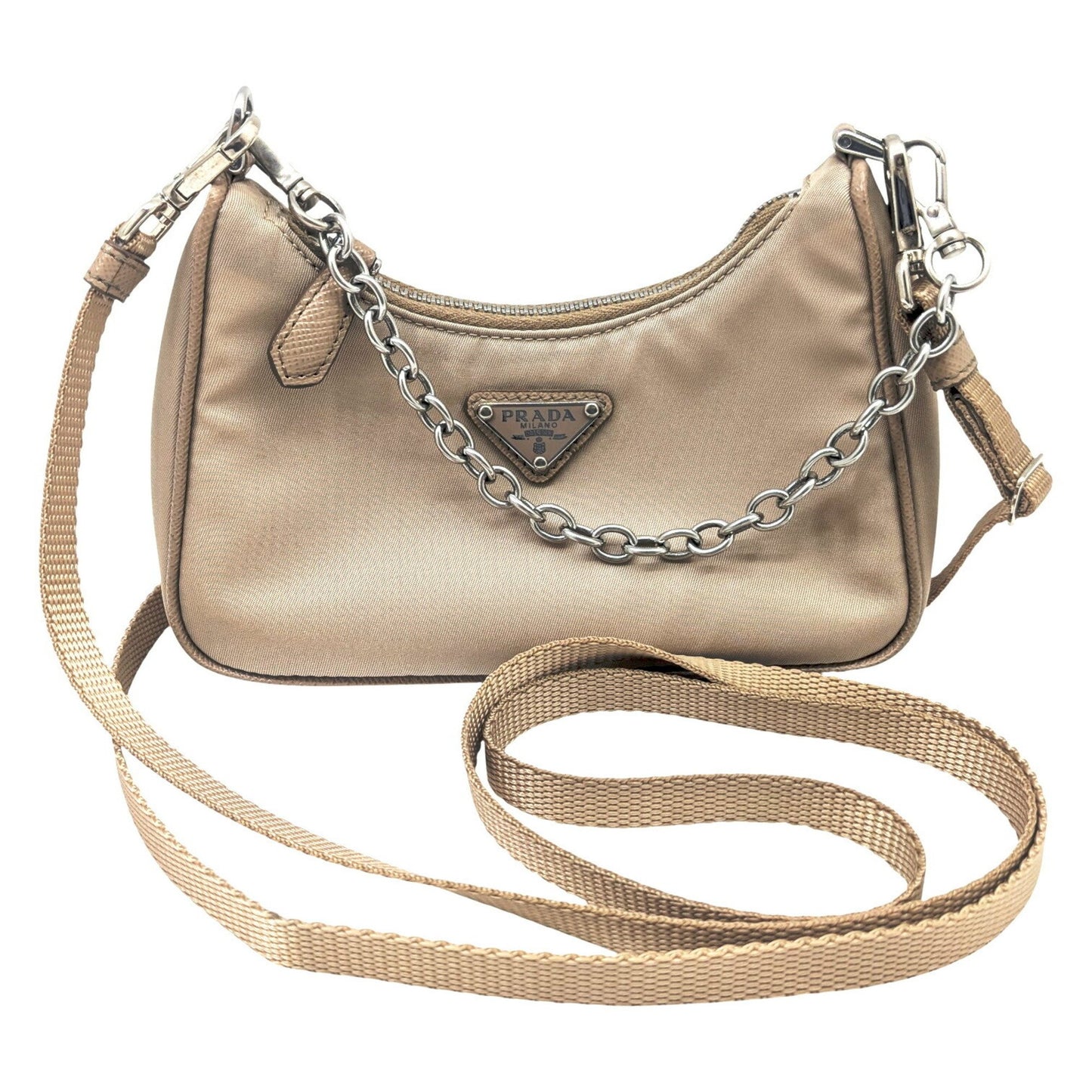 Prada Prada Mini Nylon Shoulder Bag In Beige