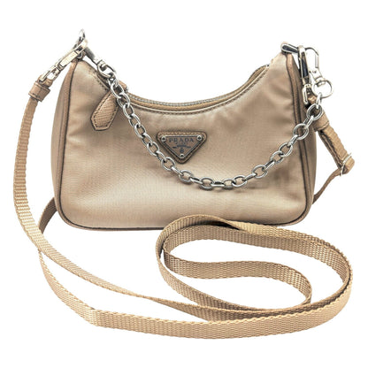 Prada Prada Mini Nylon Shoulder Bag In Beige